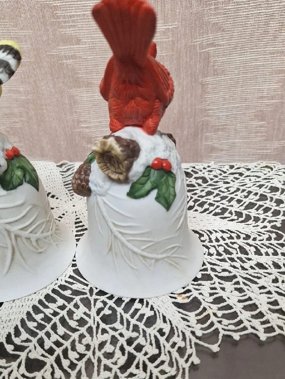 Ceramic Bird Bell Set - Blue, Yellow, Red Decorative Perches